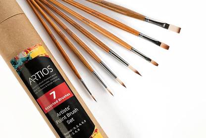 ARTIOS Round + Flat Paint Brush Set -Handmade Professional Brushes with Brush Holder
