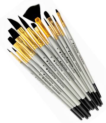 Definite Art Cruelty Free Synthetic Bristles Artist Paint Brushes - Pack of 12 Mix Brushes Set