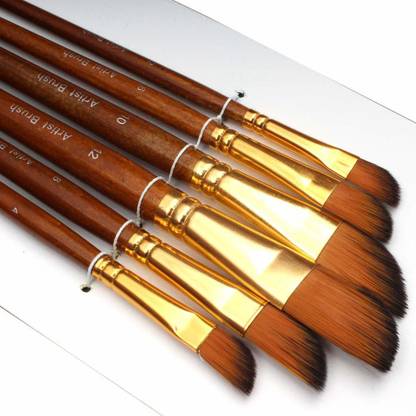 BRIZEM medium Handle Synthetic Dagger Tip Artist Paint Brushes 6 Piece Set (Brown)