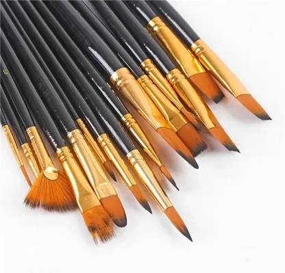 BloomTip Premium Painting Brushes for Multipurpose (Set of 12, Golden, Black)
