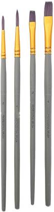 FRKB 4pc Synthetic Grey Hair Round Flat Painting Brush Set for Water, Acrylic Paint