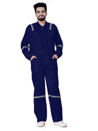 KrishKand Men's Terry Cotton Boiler Suit with Reflective Tape Paint Coverall (BLUE)-XXL Paint Coverall