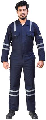 Solitaire MEN'S 100% COTTON FIRE RETARDANT INDUSTRIAL WORK WEAR COVERALL BOILER SUIT WITH REFLECTIVE TAPE 225 GSM Navy Blue Paint Coverall
