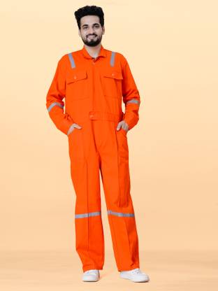 KrishKand Boiler Suit with Reflective Tape & Paint Coverall Orange Paint Coverall