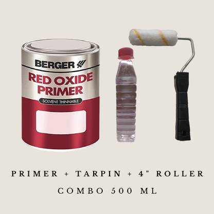 Berger Red Oxide Primer 1 LTR and Tarpin Oil combo with 4 inch Roller Alkyd Primer