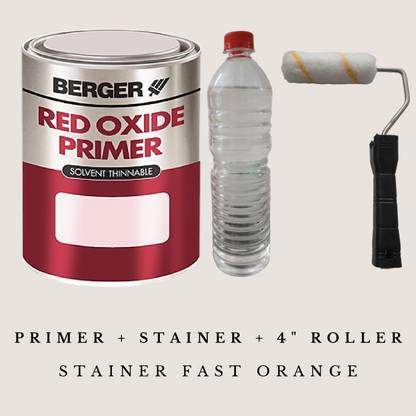 Berger Red Oxide Primer 1 LTR and Tarpin Oil combo with 4 inch Roller Alkyd Primer