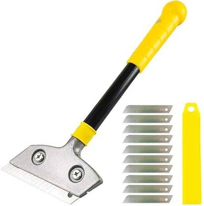 Aktnil Metal Razor Blade Scraper, Long-Handle Putty Knife, with 10 Blades Set-4 inch Paint Remover