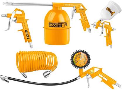 INGCO AKT0053-3 Air Tools 5Pcs Set - 4m Recoil Hose, 600cc Air Spray Gun AKT0053-3 Air Tools 5Pcs Set - 4m Recoil Hose, 600cc Air Spray Gun Air Assisted Sprayer