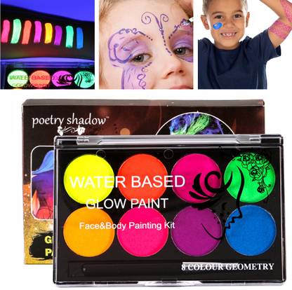 PROBEROS Face Paint Glow In The Dark Face Body Paint, 8 Neon Colors Glow In Dark Makeup