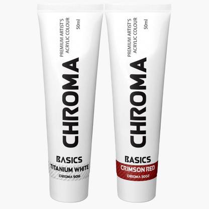 chroma Basic - Titanium White, Crimson red - 50ml Acrylic Paint Tube