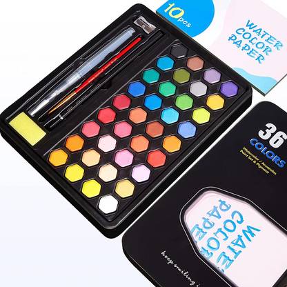 PEACORA Water color Paint Set of 36 Pcs Water Brush Pen Set Solid Watercolor Paints