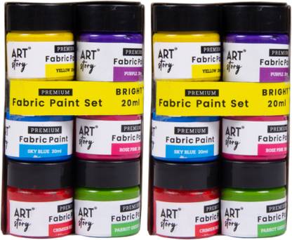LITTLE BIRDIE Acrylic Fabric Paint Set Bright 6 colours X 20ml, Pack of 2
