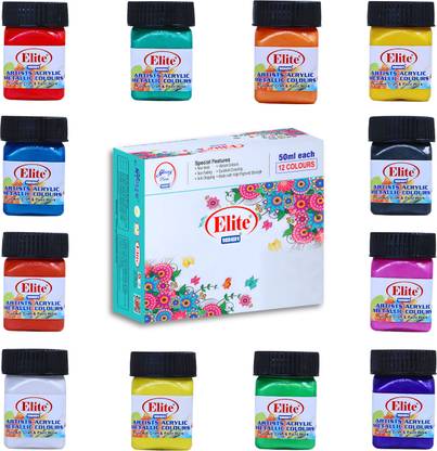 Elite Artists Acrylic Metallic Colors Set (12 ShadesX50ml Each ) For MultiSurface