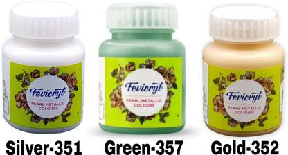 Pidilite Fevicryl Pearl Acrylic Painting Color (Gold, Silver, Green 100ml) Pack of 3