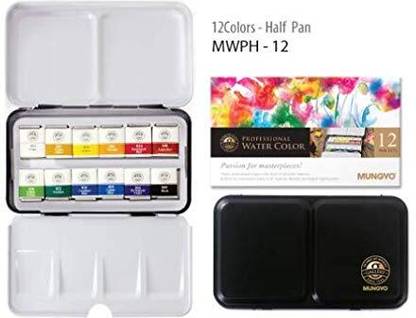 Mungyo Professional Watercolor Pan Set of 12 shades - half size