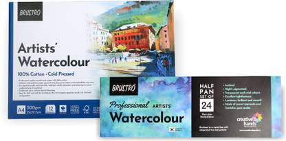 BRuSTRO Professional Artists Watercolour 24 Half pan Set