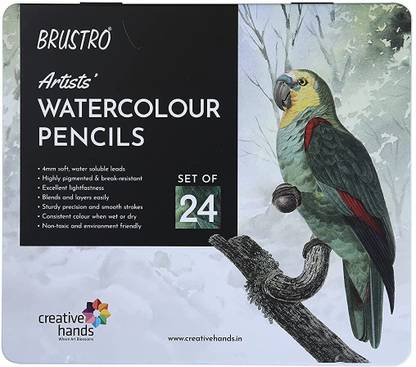 BRuSTRO Artists Watercolour Pencil Set of 24 in Elegant tin Box