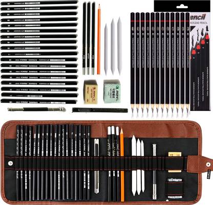 KRAPTICK Sketch Pencil Set-Drawing Pencil Set and Shading Pencil for Artists-(MFP506-RE) Painting Sponge Brush