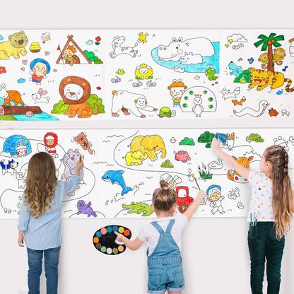 Samvardhan Animal Coloring Roll for Kids | Self-Adhesive Drawing Paper Roll (Mix-Design ) Sketch Pad
