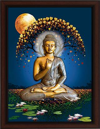 Masstone Golden Buddha UV Matt Textured Effect Framed HD Digital Reprint 11 inch x 14 inch Painting