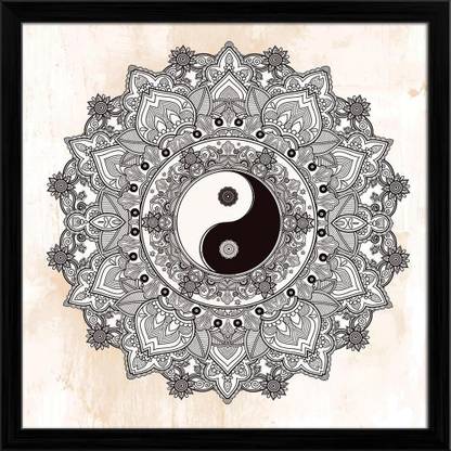 Pitaara Box Yin & Yang Tao Mandala Symbol Canvas Painting Black Frame 24x24inch (61x61cms) Canvas 24 inch x 24 inch Painting
