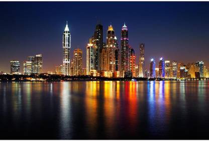 Artzfolio Dubai Marina At Dusk, UAE Canvas Painting | MDF Wood Frame 18x12inch (46x30cms) Canvas 12 inch x 18 inch Painting