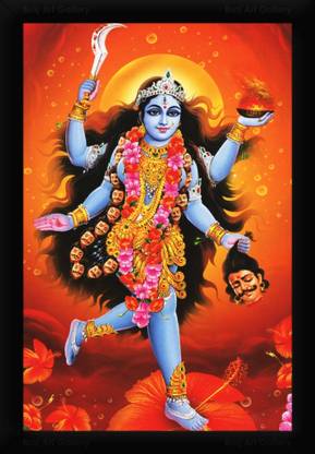 Braj Art Gallery Sri Kali Devi Maa Goddess Kali Mata holding Asura Head Photo Frame Digital Reprint 19.5 inch x 13.5 inch Painting