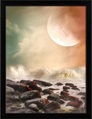 Artzfolio Fantasy Landscape In The Ocean With Rocks Framed Wall Art Print Canvas 20.7 inch x 16 inch Painting