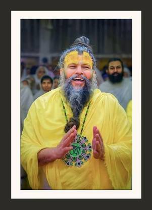 LVY Arts Shri Premanand Ji Maharaj Smiling Framed Photo-Religious Wall Decor for Home Digital Reprint 13 inch x 9 inch Painting