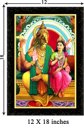 ARAAKA Varaha Lakshmi Narasimha Swamy photo frame (Wood Base and Front Laminated) Acrylic 18 inch x 12 inch Painting