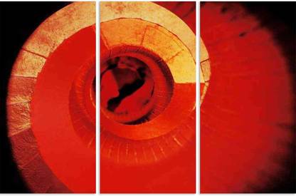 Red Staircase In A Library Split Art Painting 37.4 x 24.9 inch (95 x 63 cms) Digital Reprint 24.9 inch x 37.4 inch Painting