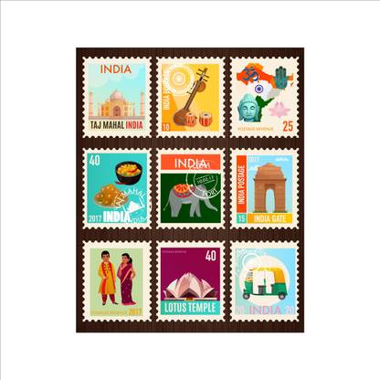 Print And Design Indian Stamp Digital Reprint 15 inch x 12 inch Painting