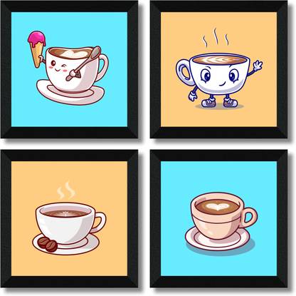 saf Set Of 4 Coffee Theme Painting for Café, Restro And Kitchen Digital Reprint 10 inch x 10 inch Painting