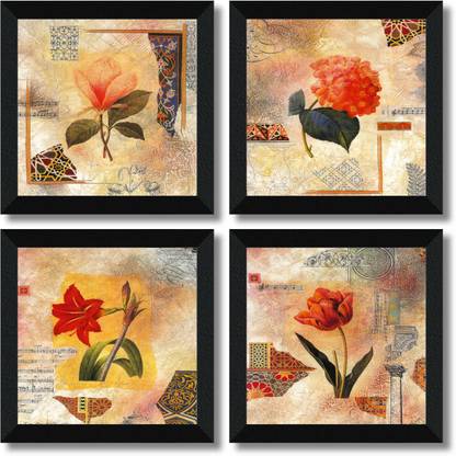 saf SET OF 4 FLORAL Digital Reprint 19 inch x 19 inch Painting