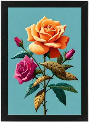 Bulbul Decors Flower Rose Photo Frame Wall Art For Home Decor Digital Reprint 14 inch x 10 inch Painting