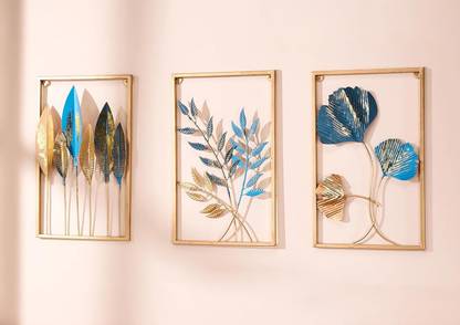 VMSR Wall Mounted Leaf Wall Decor Modern Wall Art Home Decor, Set of 3 Sign