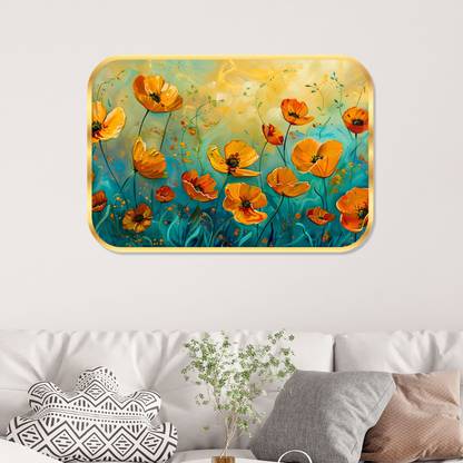saf Floral theme Crystal Embedded High Gloss Surface with Golden Frame Digital Reprint 18 inch x 12 inch Painting