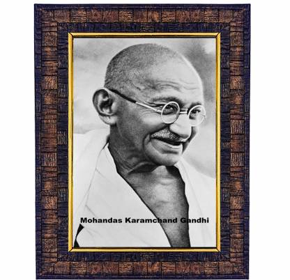 HAWAI "Mohandas Karamchand Gandhi" Photo with Synthetic Wood Frame for Home Office Digital Reprint 13.5 inch x 10 inch Painting