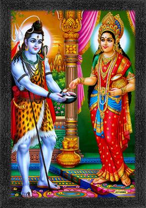 Dharvika Innovations Maa Mata Annapurna Devi Photo Frame with Sparkle Coated Laminated Digital Reprint 14 inch x 11 inch Painting