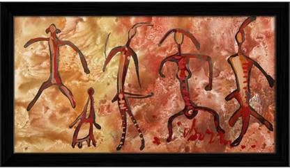 Artzfolio Ancient Petroglyph Artwork Canvas Painting Black Frame 21.9x12inch (56x30cms) Canvas 12 inch x 21.9 inch Painting