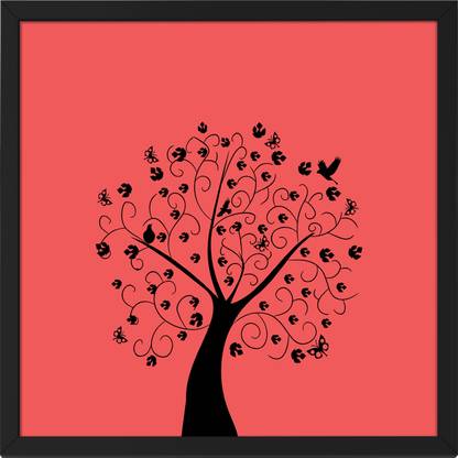 Ritwika's Light Pink Modern Paper Art Tree Frame Painting Digital Reprint 13.5 inch x 13.5 inch Painting