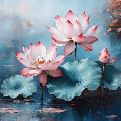 Viventiq lotus flower painting for vastu [without frame] | vastu paintings |size of Canvas 24 inch x 24 inch Painting