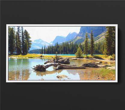 GIFTMASTER Abstract Mountain Water Tree Scenry Wall Art Mountain Floating Photo Frame Canvas 28 inch x 14 inch Painting