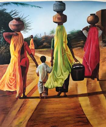 anshul internet point CANVAS IMAGE VILLAGE 17 Natural Colors 18 inch x 12 inch Painting