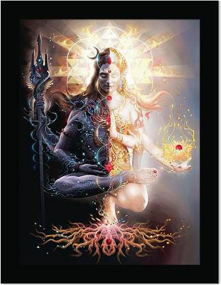 ARAkri Lord Shiva Shakti Wall Frame- Shiv Ardhnarishwar Wall Photo Frame- Shiva Photo Digital Reprint 17.25 inch x 13.25 inch Painting