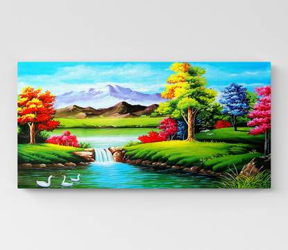 GIFTMASTER Beautiful River View Green Nature Wall Frame Art For Home & Office Canvas 12 inch x 24 inch Painting