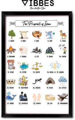VIBBES "25 Prophets of Islam with Symbols" Islamic Wall Decor Painting Digital Reprint 14 inch x 10 inch Painting