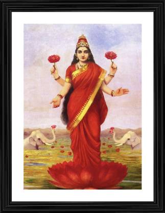 FRAMEPIC Goddess Lakshmi (1896). A Raja Ravi Varma Painting. Digital Reprint 18 inch x 14 inch Painting