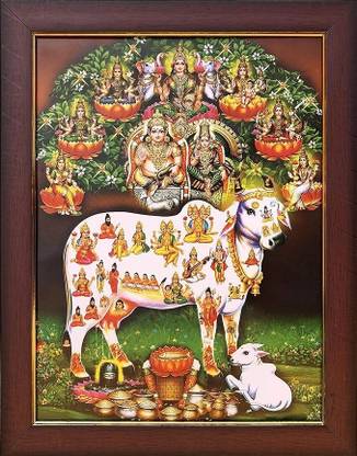 LVY Arts God Sri Gau Matha Kuberan Astha Lakshmi Photo Frame | Kuber Kubera Bhagwan Digital Reprint 8 inch x 6 inch Painting