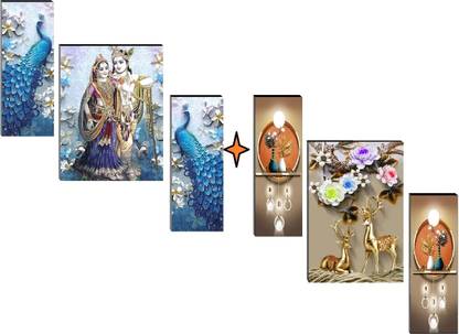 SNDArt Set Of 2 Radha Krishna With Modern Art Deer Wall Paintings For Living Room Digital Reprint 12 inch x 18 inch Painting